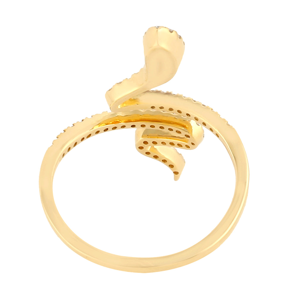 18K Yellow Gold Pave Natural Diamond Carved Snake Ring For Women's Jewelry