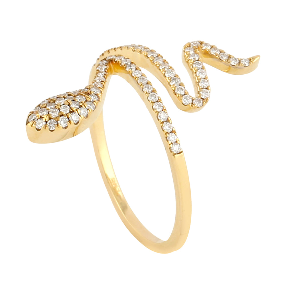 18K Yellow Gold Pave Natural Diamond Carved Snake Ring For Women's Jewelry