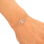 Bezel Set Blue Sapphire Pave Diamond Evil Eye Design Bracelet In 18K Rose Gold