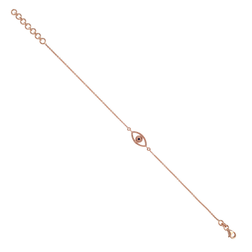 Bezel Set Blue Sapphire Pave Diamond Evil Eye Design Bracelet In 18K Rose Gold