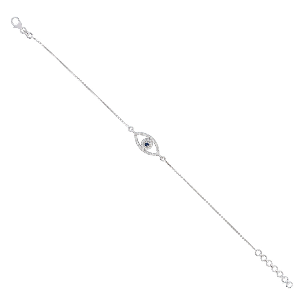 Bezel Set Blue Sapphire Pave Diamond Evil Eye Design Bracelet In 18K White Gold