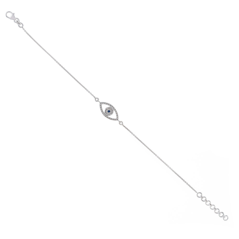 Bezel Set Blue Sapphire Pave Diamond Evil Eye Design Bracelet In 18K White Gold