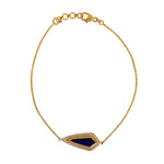 18K Yellow Gold Pave Diamond Triangle Lapis Gemstone Fixed And Flexible Bracelet