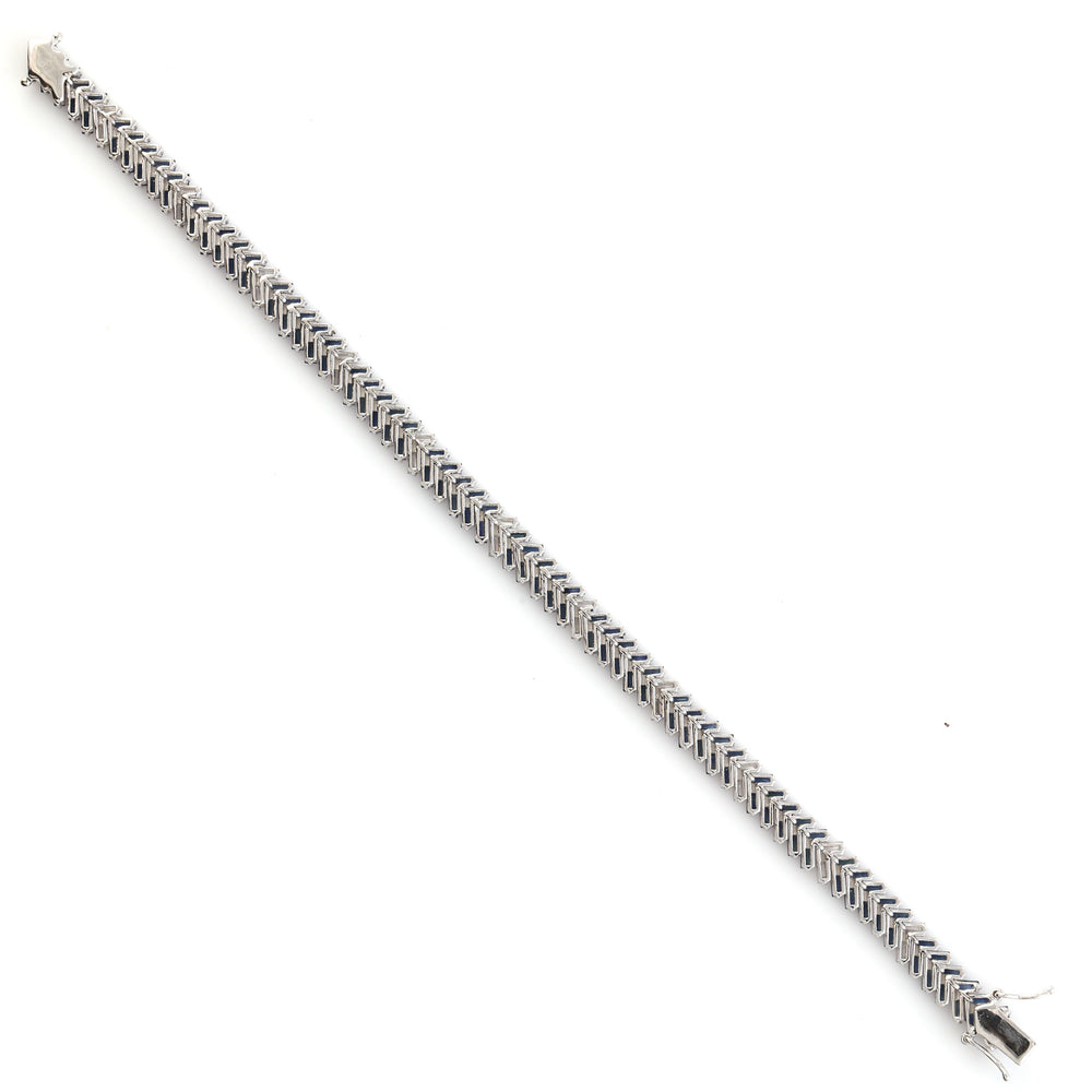 Natural Baguette Blue Sapphire & Diamond Tennis Bracelet In 18k White Gold