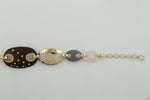 Yellow Gold Bezel Diamond Oval Mop Wood Pave Blue Sapphire Unique Fixed & Flexible Bracelet