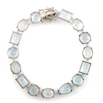 Faceted Aquamarine Prong Set 18k White Gold Link Chain Bracelet For Birthday Gift