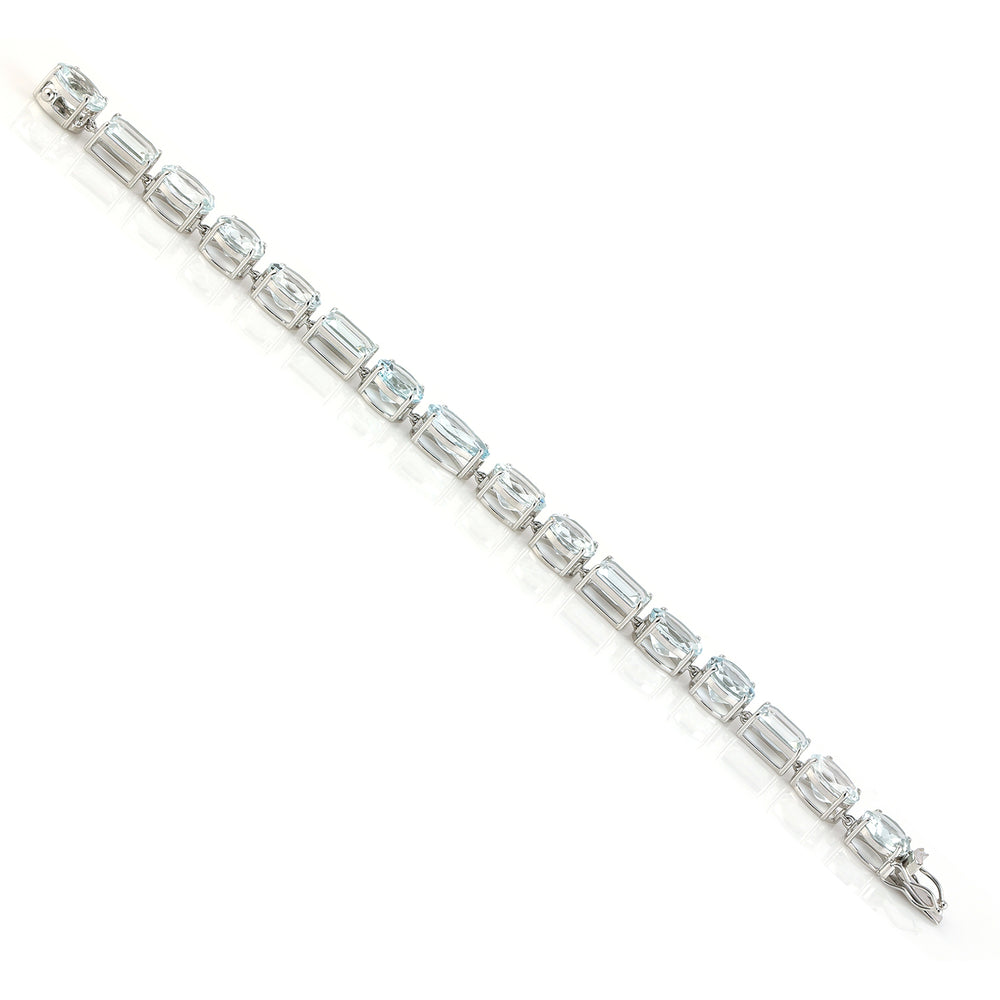 Faceted Aquamarine Prong Set 18k White Gold Link Chain Bracelet For Birthday Gift