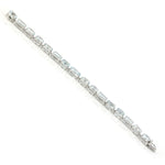 Faceted Aquamarine Prong Set 18k White Gold Link Chain Bracelet For Birthday Gift