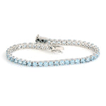 Aquamarine March Birthstone Prong Set Delicate Tennis Bracelet For Gift In 18k White Gold