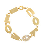 Natural Pave Diamond Alphabet "I Love You" Fixed And Flexible Bracelet 14K Yellow Gold