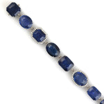 Micro Pave Diamond Blue Sapphire Link Chain Bracelet In 18k White Gold Handmade Jewelry