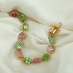 Faceted Tourmaline Beautiful Link 18k Yellow Gold Chain Bracelet For Women