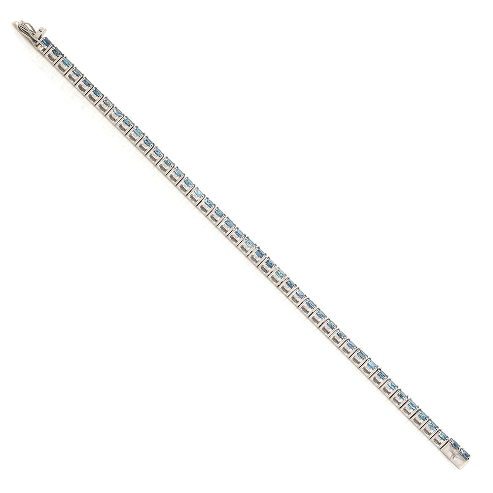 Aquamarine March Birthstone Tennis Fixed & Flexible Bracelet In 14K White Gold