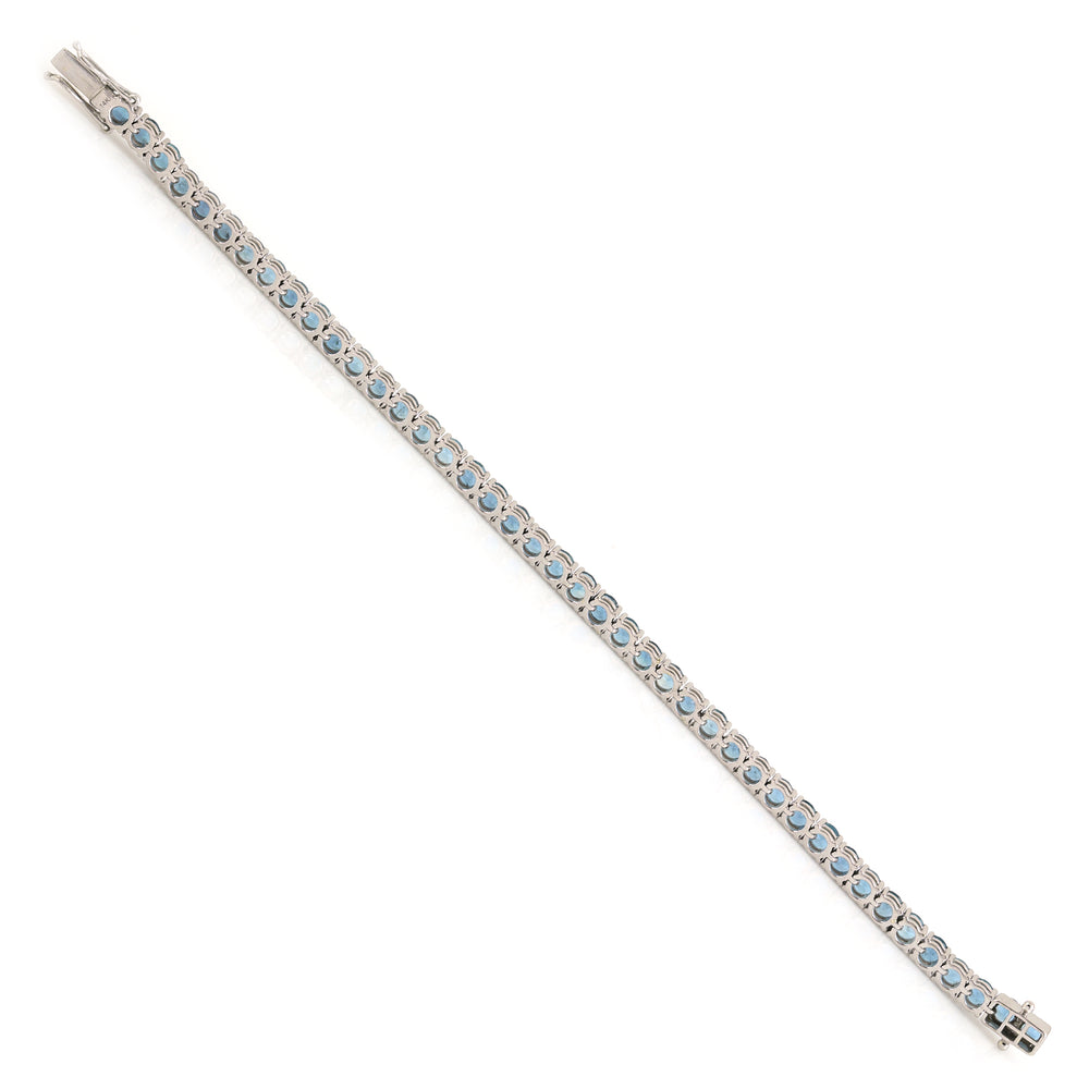 Aquamarine March Birthstone Tennis Fixed & Flexible Bracelet In 14K White Gold