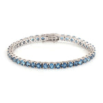 Aquamarine March Birthstone Tennis Fixed & Flexible Bracelet In 14K White Gold