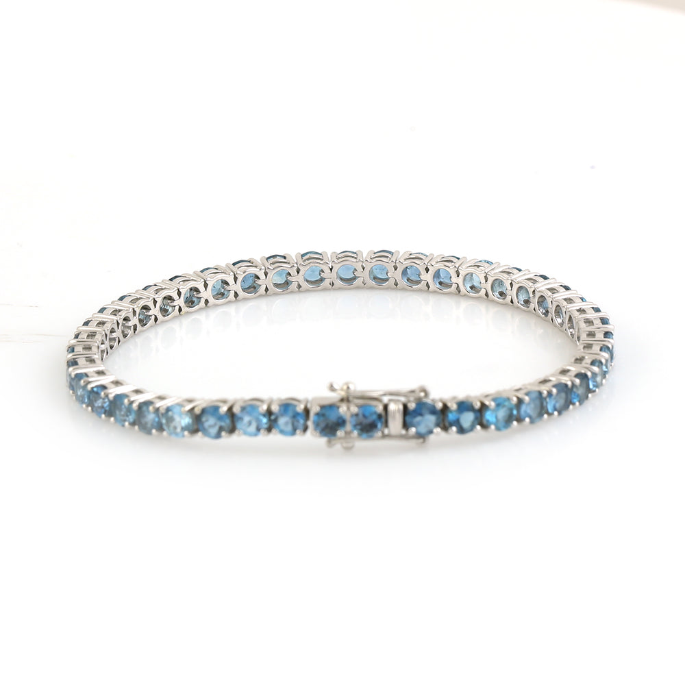 Aquamarine March Birthstone Tennis Fixed & Flexible Bracelet In 14K White Gold