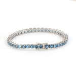 Aquamarine March Birthstone Tennis Fixed & Flexible Bracelet In 14K White Gold