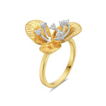 14K Yellow Gold Peony Design Flower Ring Natural Diamond