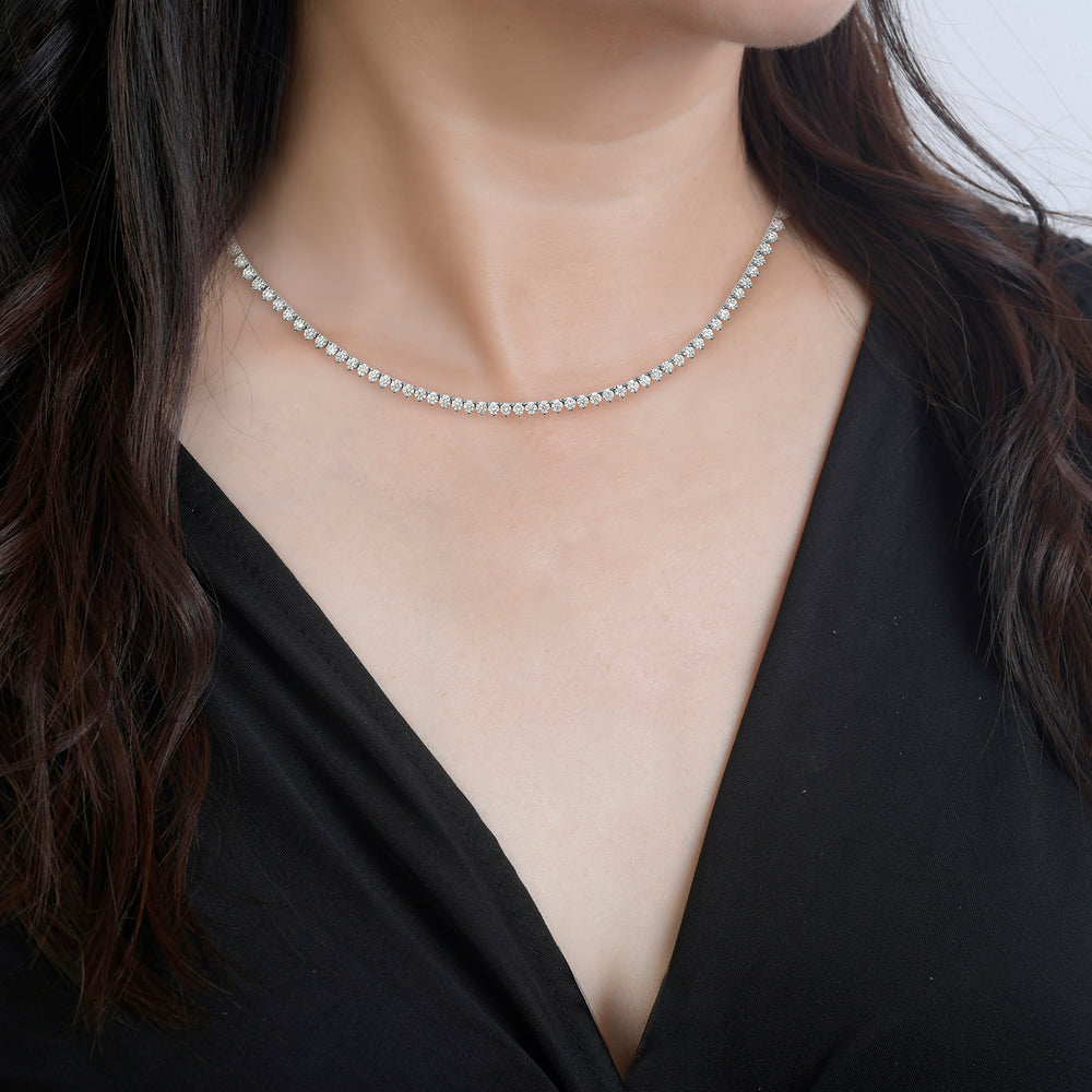 14K White Gold Prong Natural Diamond Choker Necklace Jewelry