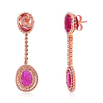 Oval Cut Red Slice Ruby Bezel Set  Rose Cut Diamond Chain Dangler In Rose Gold For Her