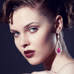 Red Slice Ruby Pave Diamond Teardrop Dangler Earrings In 18K White Gold For Valentine Gifts