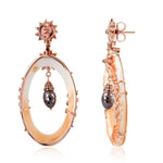 Faceted Ice Diamond Hand Carved Shall Cameo Floral Dangler In 18K Rose Gold For Her