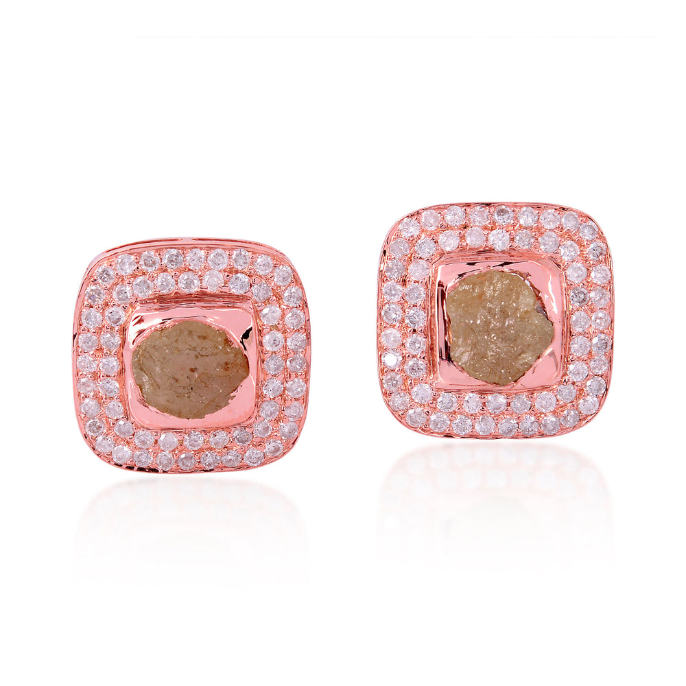 18K Rose Gold Bezel Set  Ice Diamond Square Stud Earrings For Her Christmas gifts