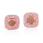 18K Rose Gold Bezel Set  Ice Diamond Square Stud Earrings For Her Christmas gifts