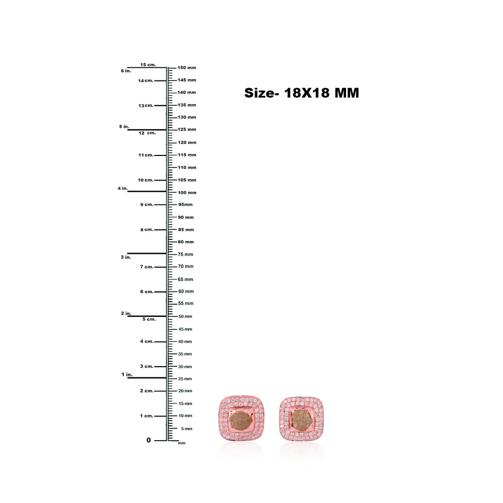 18K Rose Gold Bezel Set  Ice Diamond Square Stud Earrings For Her Christmas gifts