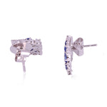 18K White Gold Oval Cut Blue Sapphire Prong Diamond Stud For Her