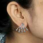 18K White Gold Bezel Set Blue Sapphire Pave Diamond Ear Jacket Earrings For Christmas Gift