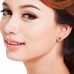 Oval Cut Ice Diamond Sunburst Stud Earrings In 18K Yellow Gold For Her