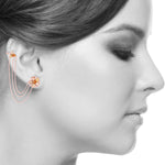 Delicate Floral Ice Diamond Wedding Ear Cuff Earrings In 18K Rose Gold For Women's