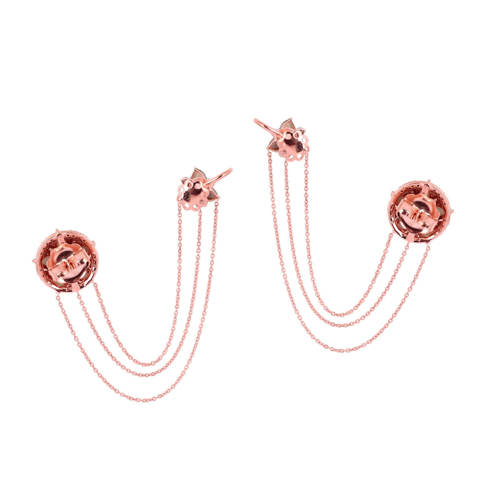 Delicate Floral Ice Diamond Wedding Ear Cuff Earrings In 18K Rose Gold For Women's