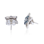 14k White Gold Prong Blue and White Diamond Pretty Stud Earrings For Gifts