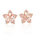 18K Rose Gold Natural Rose Cut Diamond Flower Stud Earrings For Christmas Sale