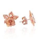 18K Rose Gold Natural Rose Cut Diamond Flower Stud Earrings For Christmas Sale