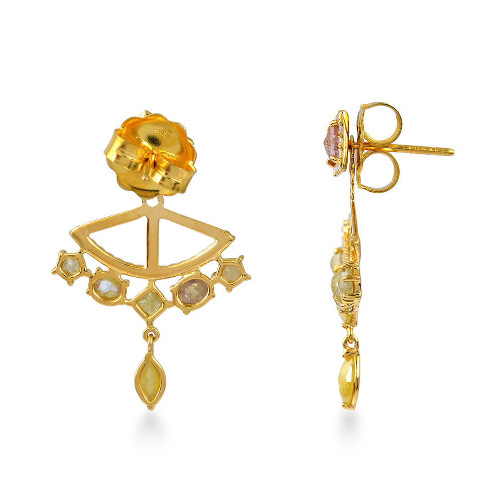 Mix Cut Natural ice Diamond Prong Designer Ear Jacket Earrings In Gold For Gifts