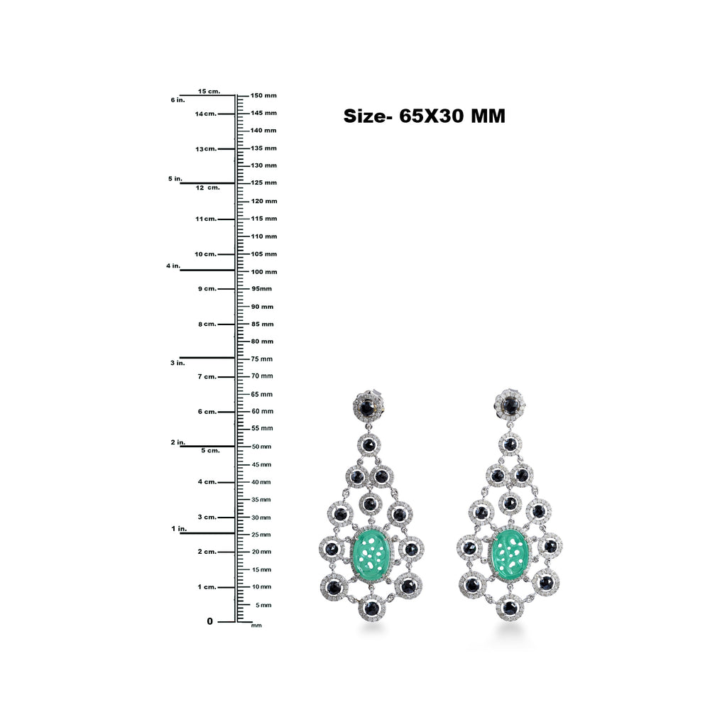 Carved Onyx Round Spinel Pave Diamond Chandelier Earrings In White Gold 925 Silver