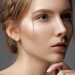 18K Yellow Gold Pave Diamond Round Stud Earrings For Her