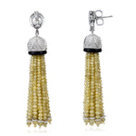 Faceted Ice Diamond Round Onyx Studded Tassel Earrings In White Gold Gifts For Wife