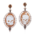 Oval Cut Carved Shall Cameo Skull Halloween Dangler Pave Diamond In Rose Gold For Her