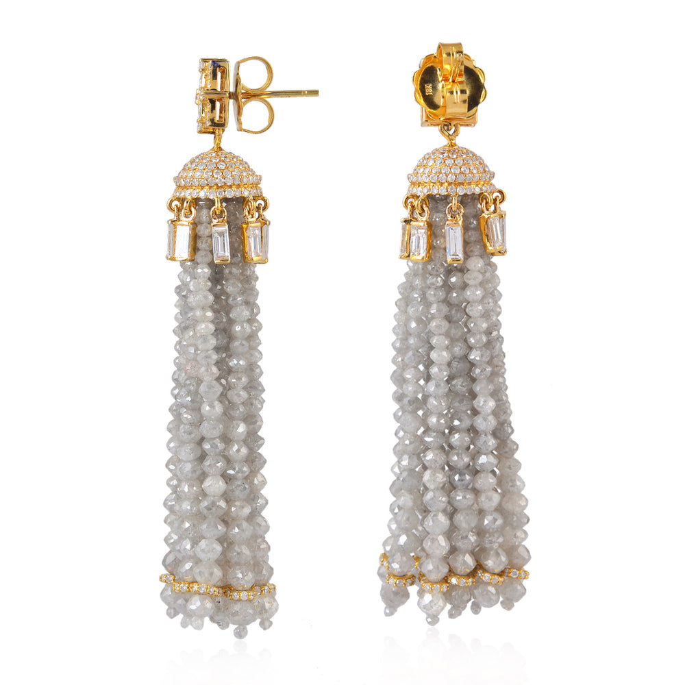 Faceted Beads Baguette Ice Diamond Unique Tassel Earrings In Yellow Gold For Her