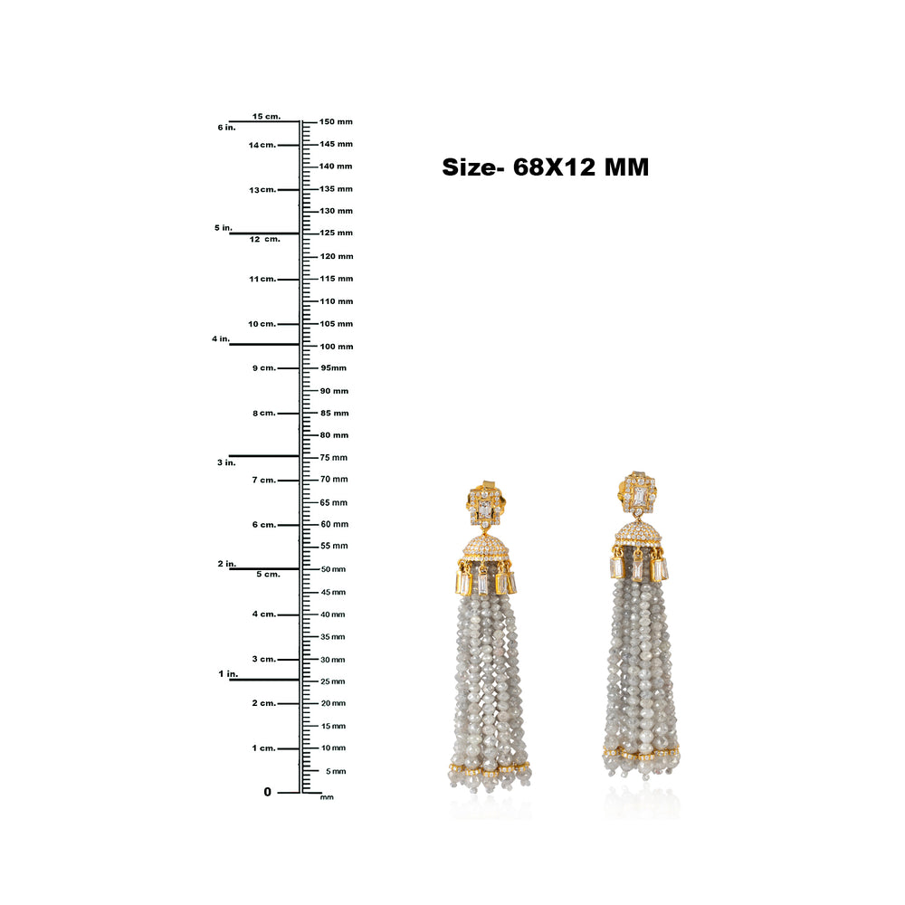 Faceted Beads Baguette Ice Diamond Unique Tassel Earrings In Yellow Gold For Her