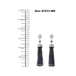 Faceted Beads Black Washer Ice Diamond Onyx Beautiful Tassel Earrings In White Gold