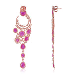 Slice Ruby July Birthstone Beautiful Chandelier Earrings Pave Baguette Diamond In 18K Rose Gold