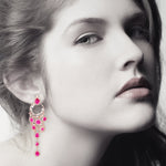 Slice Ruby July Birthstone Beautiful Chandelier Earrings Pave Baguette Diamond In 18K Rose Gold