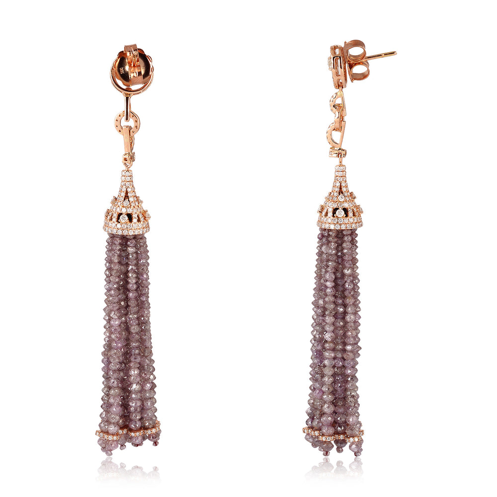 18K Rose Gold Natural Beaded Ice Diamond Tassel Earrings Jewelry For Her