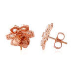 18K Rose Gold Floral Stud Earrings With Natural Rose Cut Diamond For Her