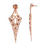 Art Deco Natural Ice Diamond Geometric Dangler Earrings in 18K Rose Gold For Weddings